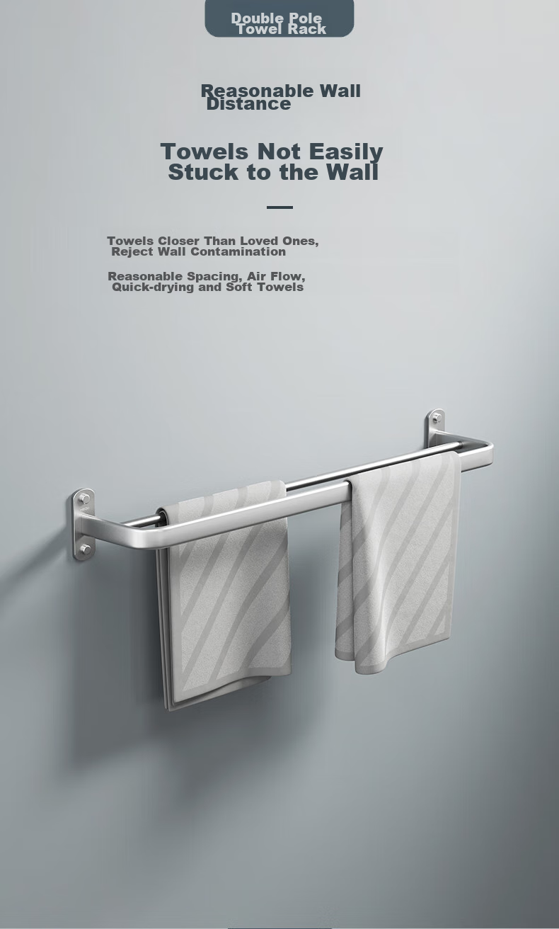 HEGII Towel Rack, Bathroom Storage Shelf, Space Aluminum, No Drilling Required, Double-Rod Hook Towel Rack HMP921-02 8