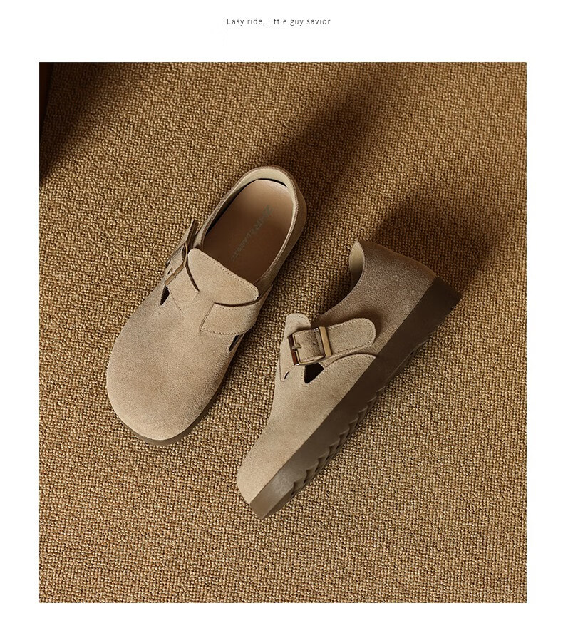 ZHR Bokeng Women's Shoes, 2026 New Style, Genuine Leather, Commuter Women's Shoes, Casual Versatile Flats, AB55 Camel Color, Size 38 14