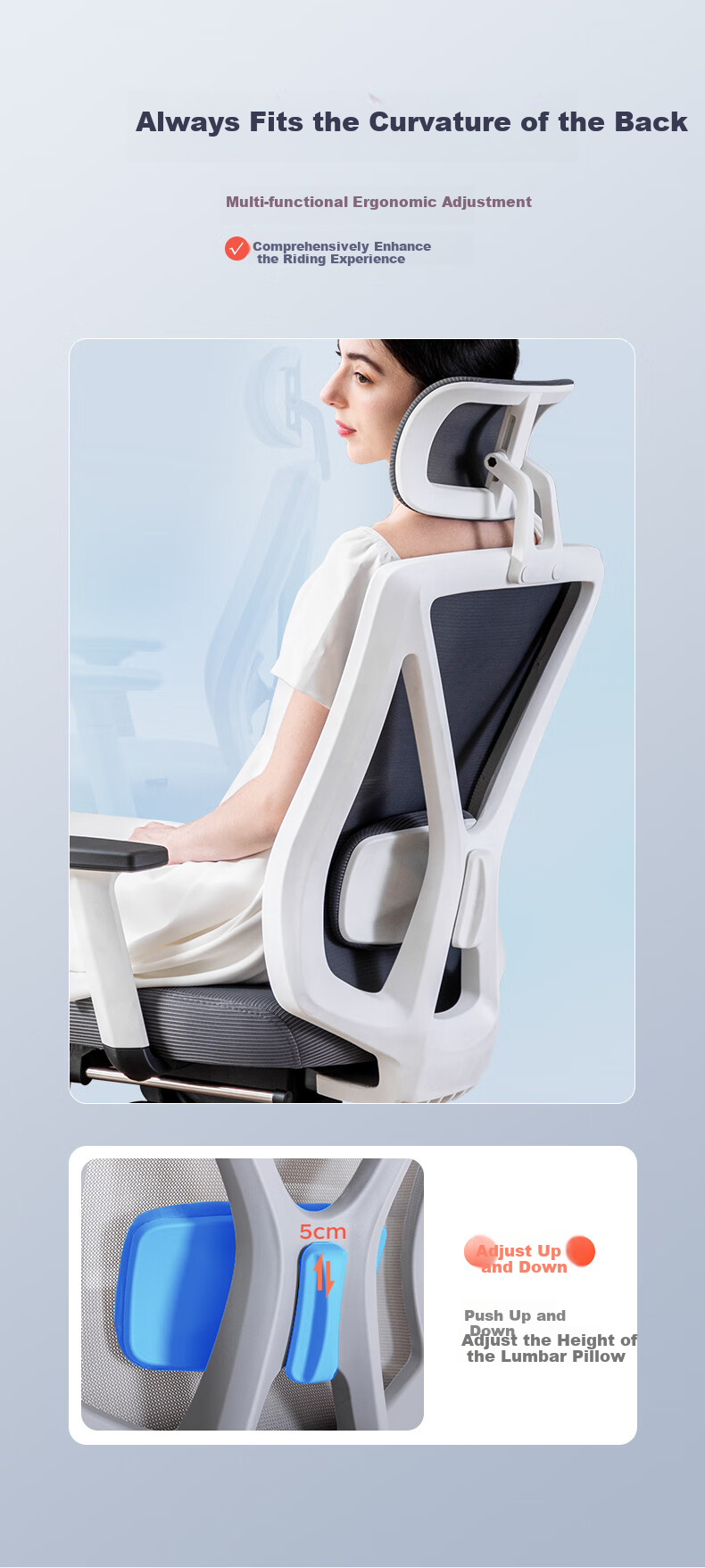 BECAUSES Ergonomic Chair, Comfortable for Long Sitting, Computer Chair, Reclining Office Chair, Gaming Chair, Study Chair, Streamer Chair 0815H 9