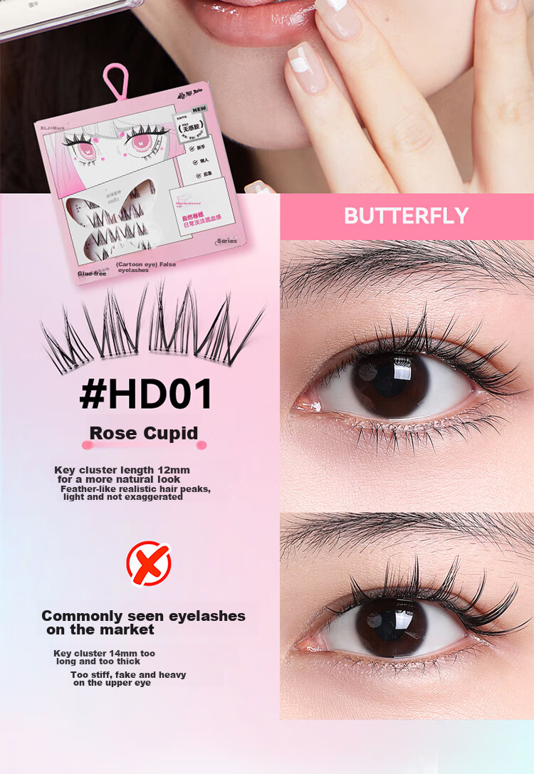 BLJ Glue-Free False Eyelashes, 32 Clusters, Natural Blooming Effect without Stems, Puffy Eyes, Beginner-Friendly, No Need to Remove, HD01 15