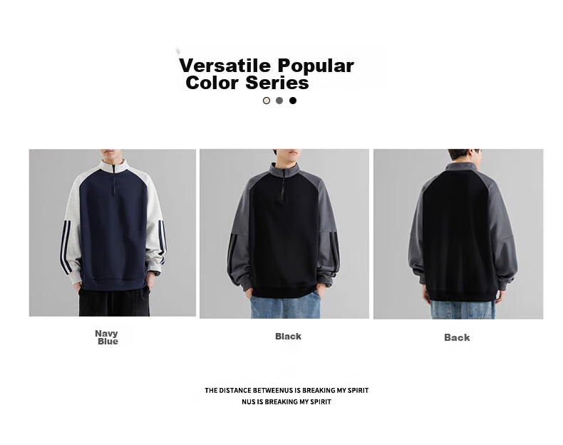 MMOPTOP American-Style Half-Zip Sweatshirt for Men, Spring And Autumn Season, Contrasting Color Raglan Sleeve, Loose Casual Top, 8905 Black L 7
