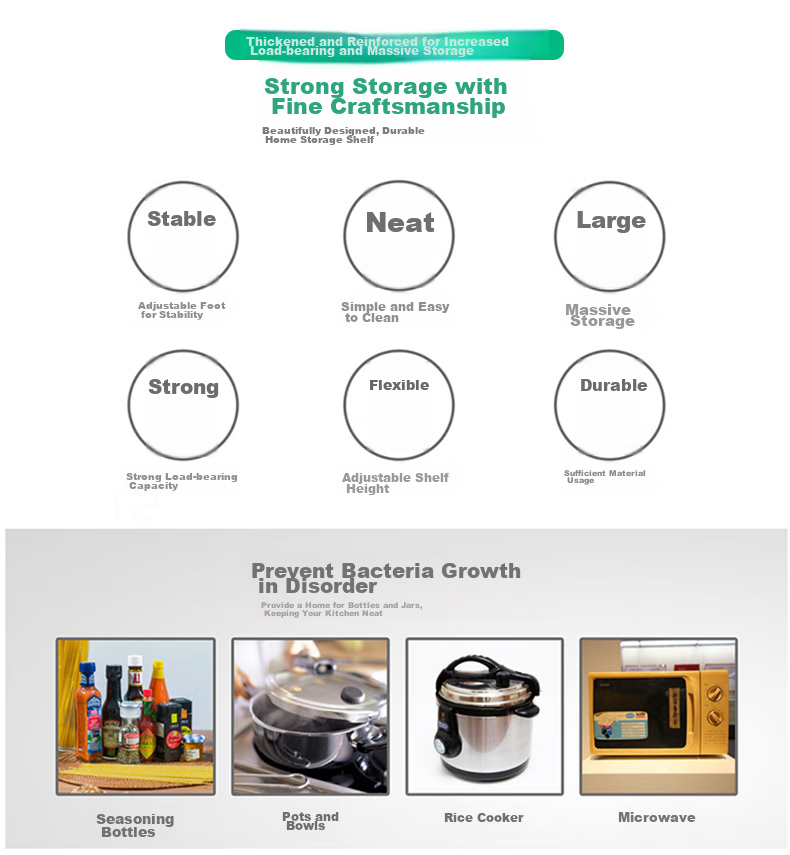 Yiman Stainless Steel Kitchen Storage Rack, Microwave Oven Oven Storage Organizer Shelf with Guardrail Desig 3