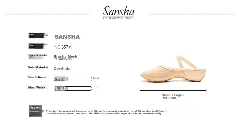 Sansha Adult Ballet Practice Shoes, Elastic Mesh with Leather Sole, Cat Paw Shoes, Dance Soft Shoes, Breathable, 357X Meat Size 40 2