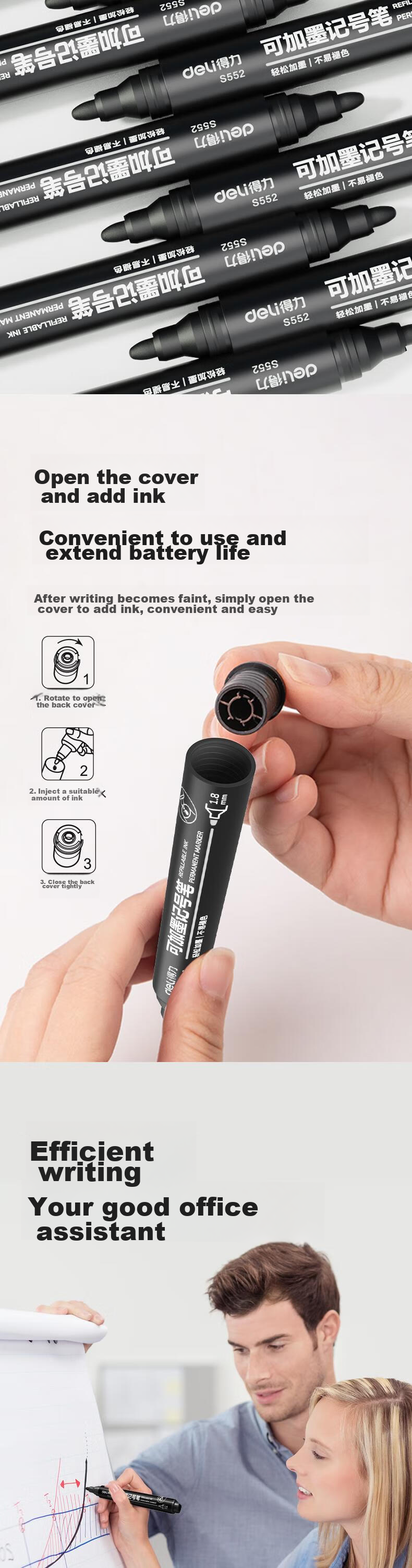 Deli Black Thick-Tip Marker Pen, Oil-Based Large Tip Pen for Logistics, 10 Pens/box, S552 4
