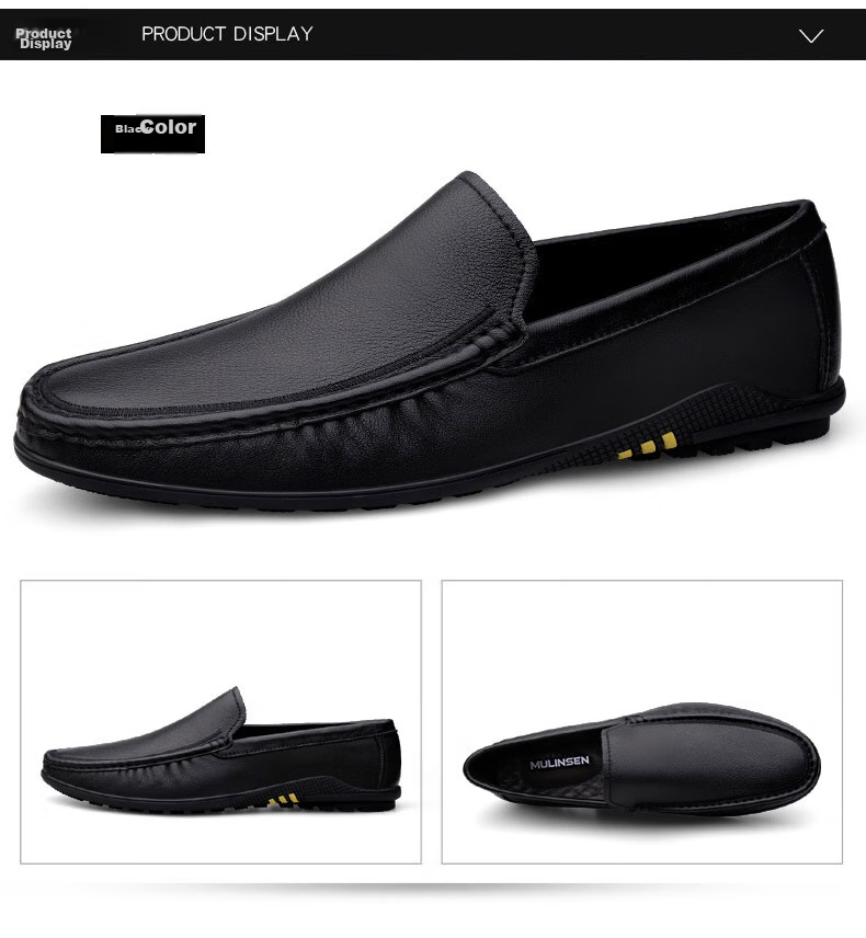 MULINSEN Men's Shoes, Top-Grain Leather, Business Casual Soft-Soled Loafers, Size 42, Black, 19591 13