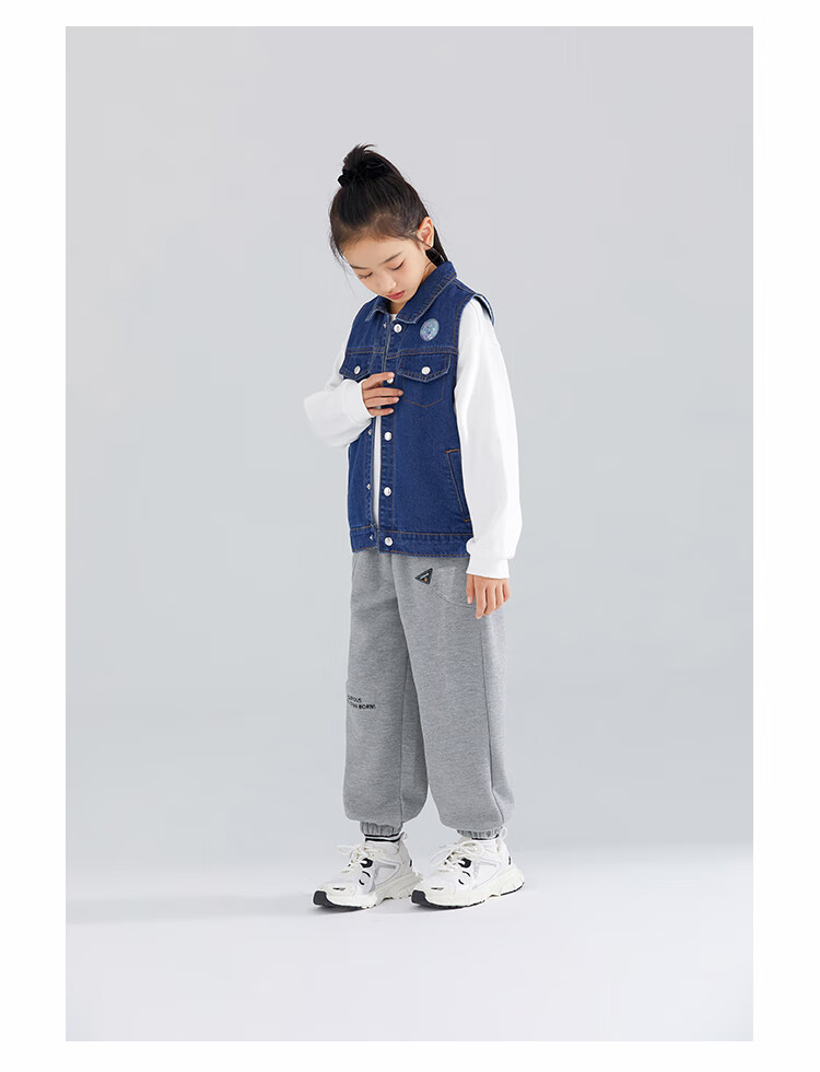 QQ DUCK Children's Denim Jacket Girls Casual Vest Sleeveless Top Versatile Waistcoat Blue; 140 14