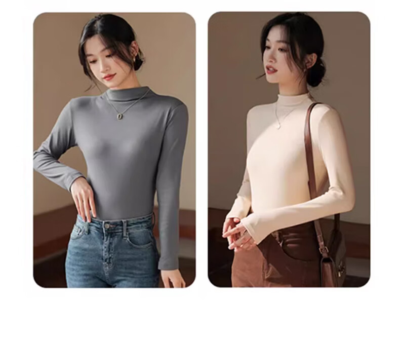 LangSha Semi-Turtleneck Base Layer for Women, New Autumn And Winter Thick Fleece Ribbed Long-Sleeve Slim-Fit Antibacterial Anti-Mite Inner Wear Top 4