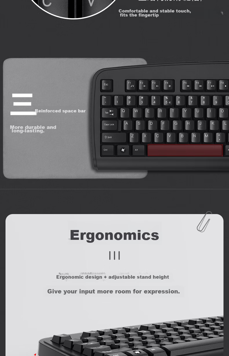 A4TECH KB-8U 104-Key Wired Keyboard, Membrane Keyboard for Desktop Computer, Office Keyboard, Good Typing Feel, Large Backspace Key, USB Interface, Black, Wired 4