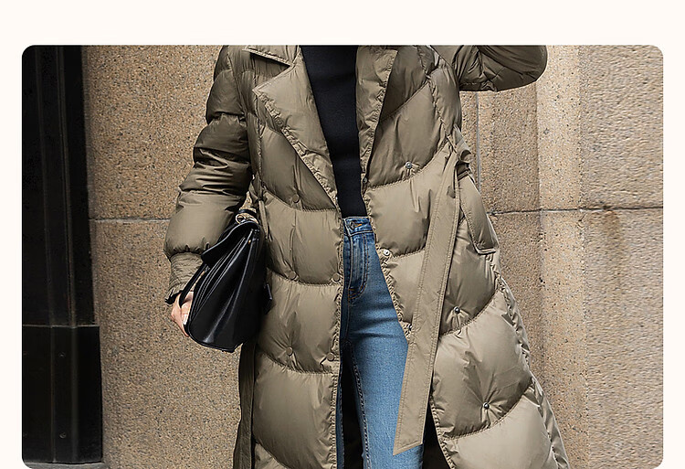 Dme [Jingshu Laqian] Winter 400T Spring Yafang 90 Duck Down Long Double-Breasted Ruffle down Jacket for Wome 3