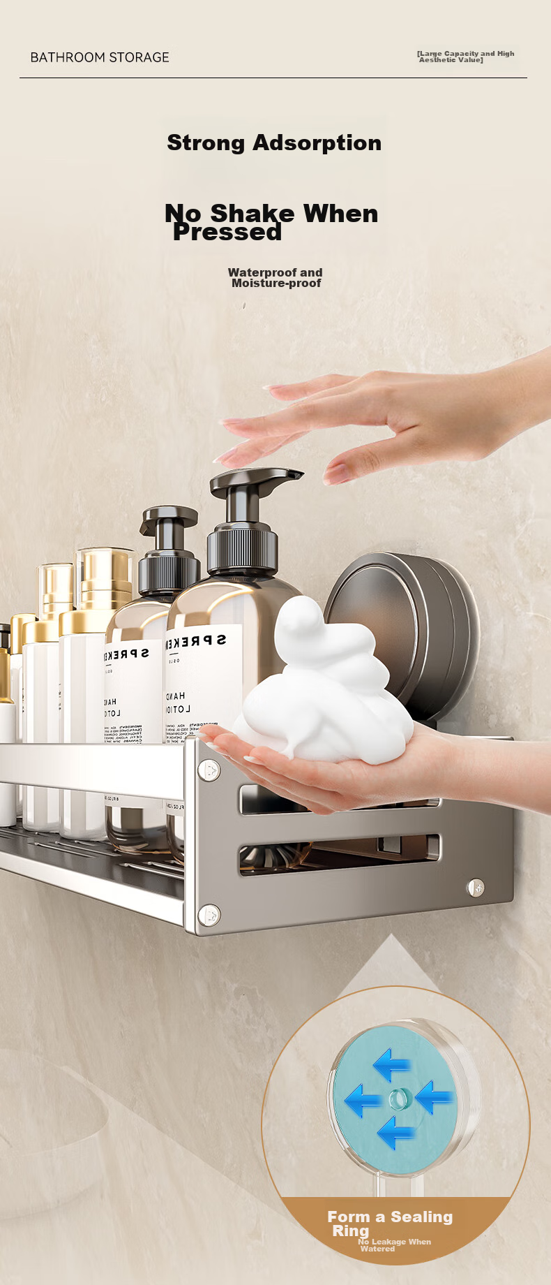 Baihan Bathroom Suction Cup Storage Rack, Wall-Mounted Toilet Towel Holder without Drilling, Washroom Vanity Organizer Shelf 6