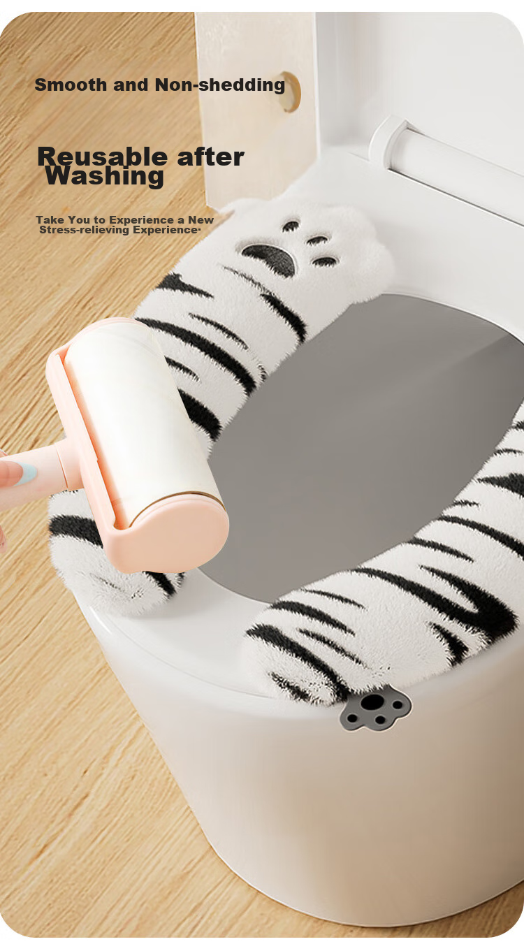 Baoshi Toilet Seat Cover, Thickened And Warm, Rabbit Fur Style, Skin-Friendly, Cute Design, Washable in Winter, Bathroom Mat 4