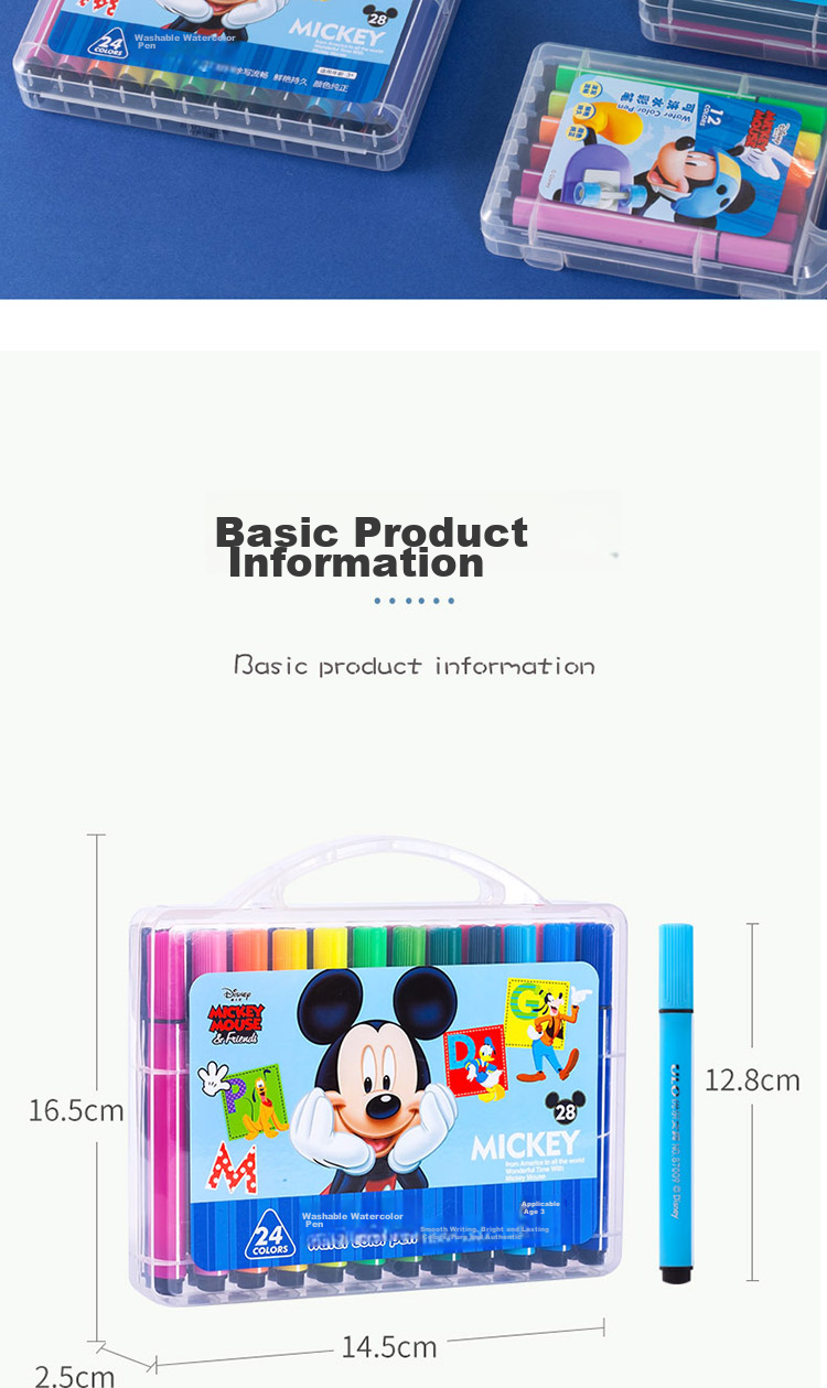 Disney 12-Color Washable Watercolor Markers, Student Coloring Pens, Children's Hexagonal Handle Drawing Pencils, Spider-Man Drawing Pens 12