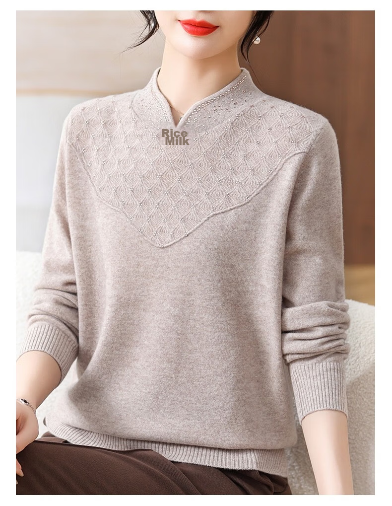 Hengyuanxiang Women's 100% Pure Wool Sweater, New Chinese Style Middle-Aged Mom's Outfit, 50-60 Years Old Stylish Zodiac Year Base Layer Red Sweater 19