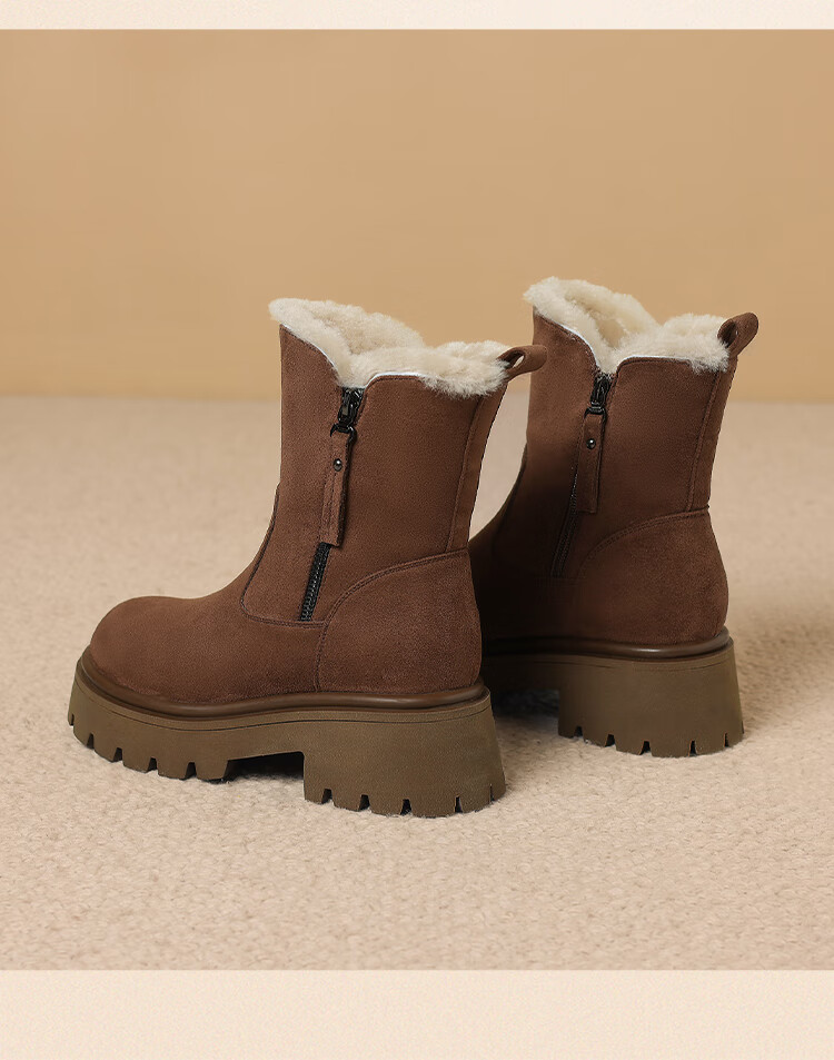 ZHR Women's Snow Boots Fleece Lined Thick Warm Cotton Shoes Northeast Thick Sole Short Boots 2025 New Women's Boots K381B Black Size 37 9