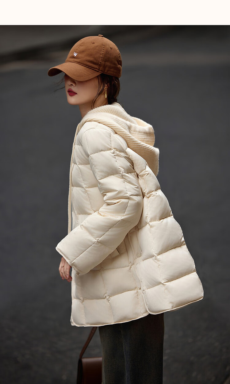 Dme [50D Cotton-Like Faux Memory] Winter Light Luxury Matte Velvet-Feel 90% Duck Down Gradient Plaid down Jacket for Wome 14
