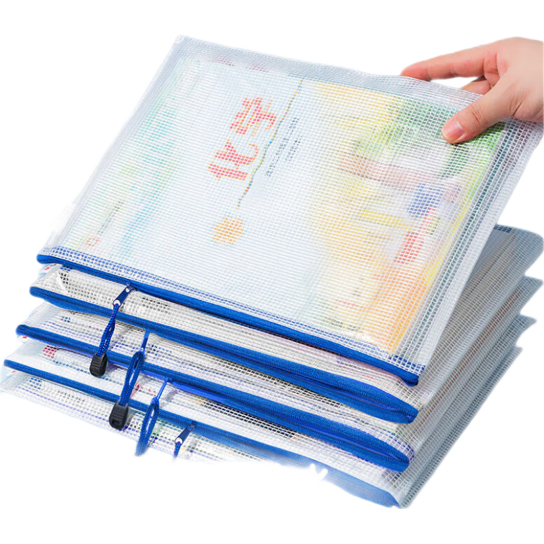 M&G Stationery 5 A4 Transparent Grid Zipper Bags, Office Document Waterproof Pouches, Student Exam Paper And Textbook Storage Bags, Blue ADM929F5-A