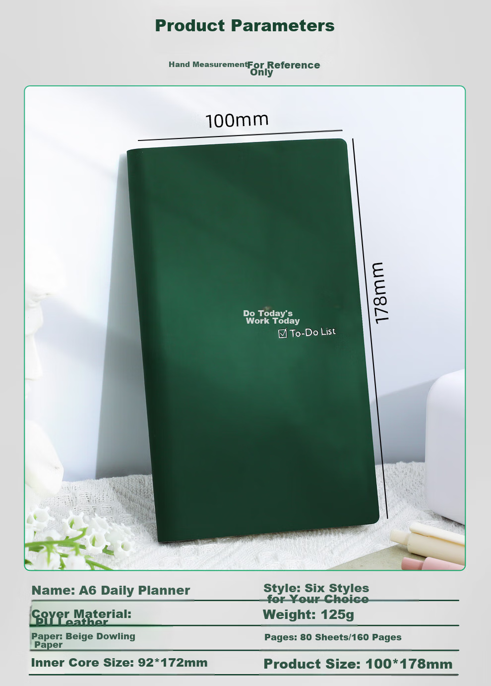 Zuolanzhe Daily Planner A6 Schedule Book, Daily Task List, Portable Self-Discipline Check-In Book, High-Quality Notebook, Time Management Efficiency Manual, Journal, Customizable, Dark Gree 9