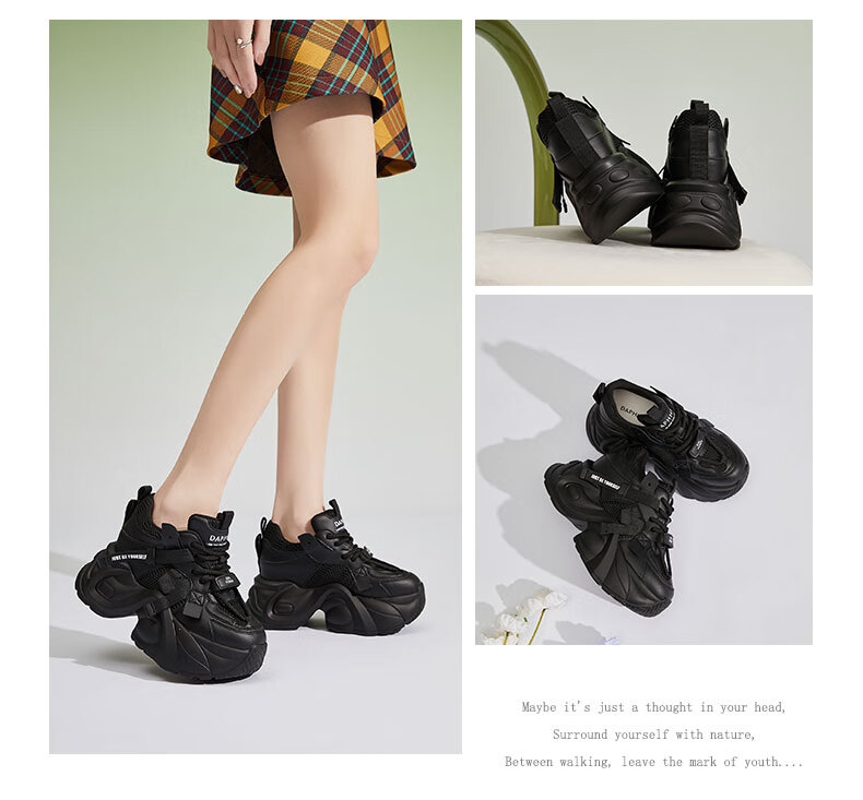 Daphne Retro Platform Hidden Height Increase Dad Sneakers for Women Slimming and Height Enhancing Casual Sports Shoes Black Size 35 1