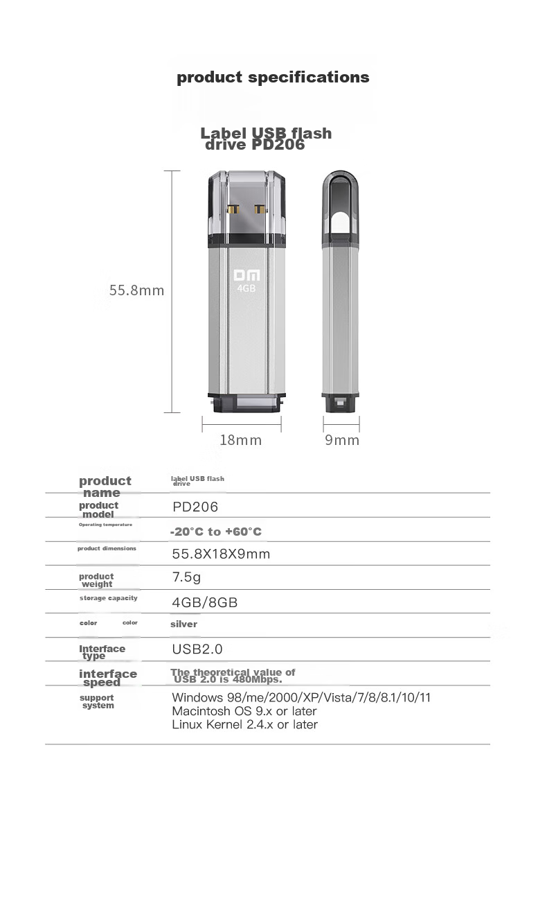 DM Daimai 4GB USB2.0 Flash Drive PD206, Silver, Small USB Drive for Bidding, Enterprise Competition Computer And Car USB Drive 7