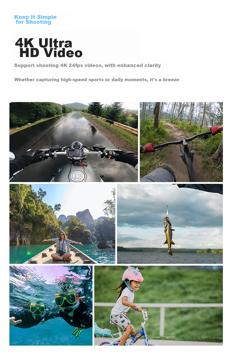 Shangou G20 Thumb Action Camera, Touchscreen 4K Enhanced Anti-Shake Portable Recorder, VLOG Shooting Outdoor Cycling Fishing Travel First-Person View Pre-Record Action Camera 64GB 6