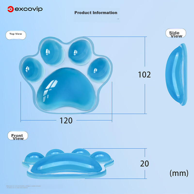 EXCO Cat Paw Wrist Rest Mouse Pad, Silicone Wrist Cushion, Crystal Jelly Small Wrist Support, Cute Cartoon Palm Rest, Soft Office Mouse Hand Rest for Men And Women, Sky Blue 81650 6