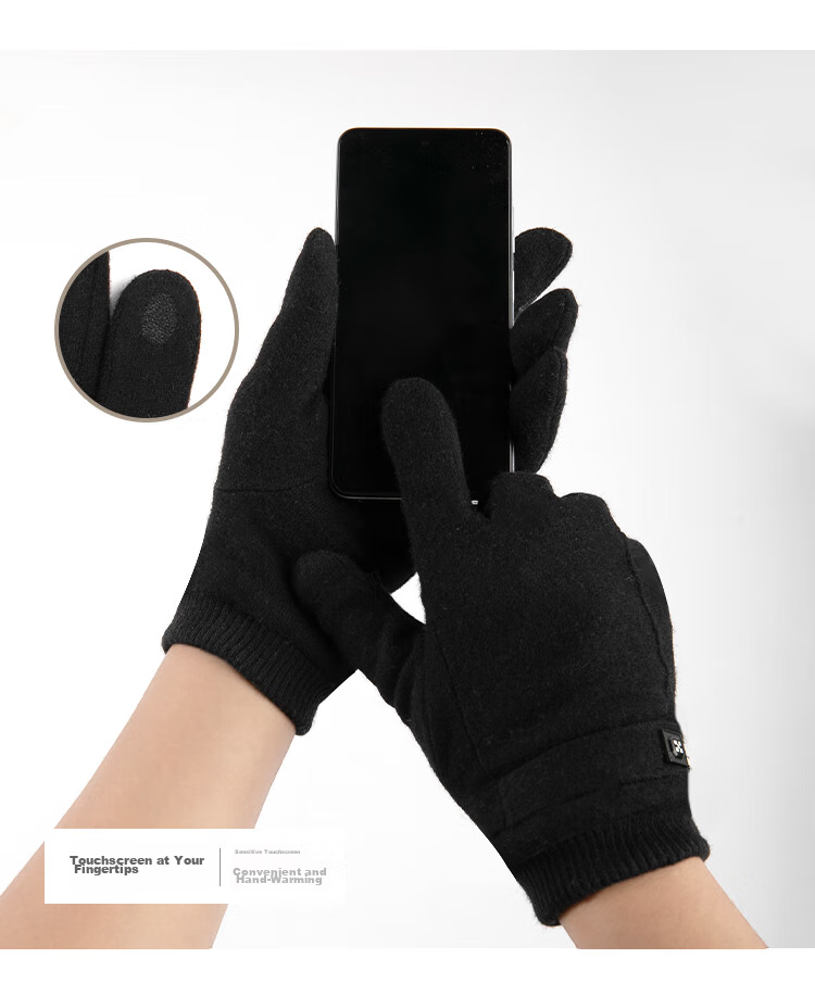 Hengyuanxiang Men's Wool Gloves, Autumn And Winter Warm Windproof Cold-Resistant, Suitable for Cycling And Driving, Fleece-Lined Thickened Touchscreen Compatible Winter Gloves 5