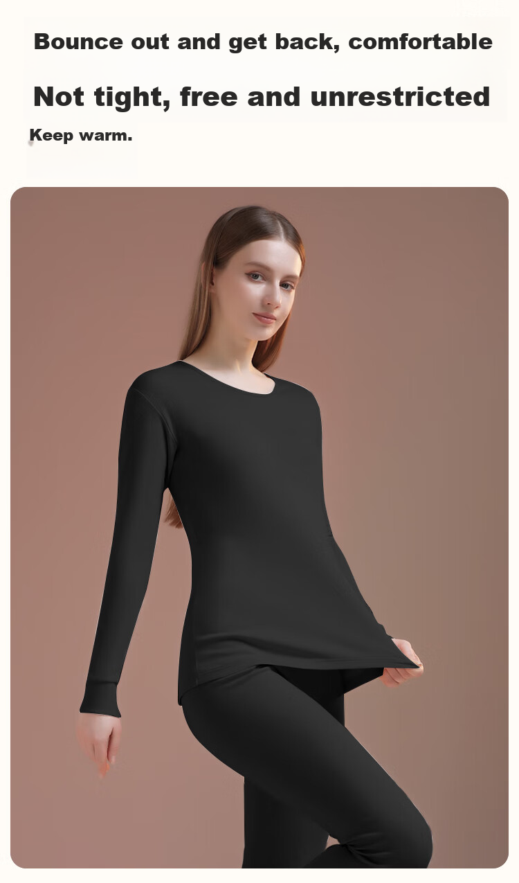 Dushiliren Women's Autumn Underwear Set, 100% Pure Cotton, Fall/winter Style, Thermal Base Layer, Warm Inner Wear, Black, Size M 13