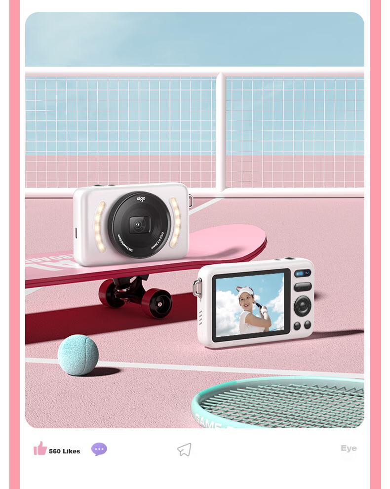 Aigo E3 Student Digital Camera, Compact Card Camera for Girls, High-Definition Campus Travel Birthday Gift Alternative, CCD Dual Rear Cameras with Selfie Function, 32GB Pink 13