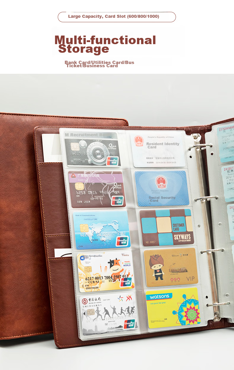 Faramon Large Capacity Business Loose-Leaf Business Card Holder, 1000 Slots, for Credit Cards And Membership Cards, Storage And Collection Album, Business Card Case for Men And Women, Brow 1