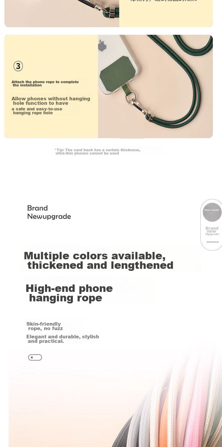 Dipuer Phone Strap Neck Strap Crossbody Adjustable Retractable Anti-Loss Universal Phone Case Durable Long Black [Ring Holder + Clip] 16