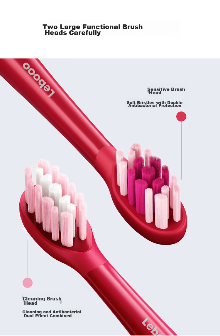 Hongmengzhixuan Li Bobo Smart Toothbrush, 3 Pocket Brush Heads, Cleaning Type, 2-Pack, White 5
