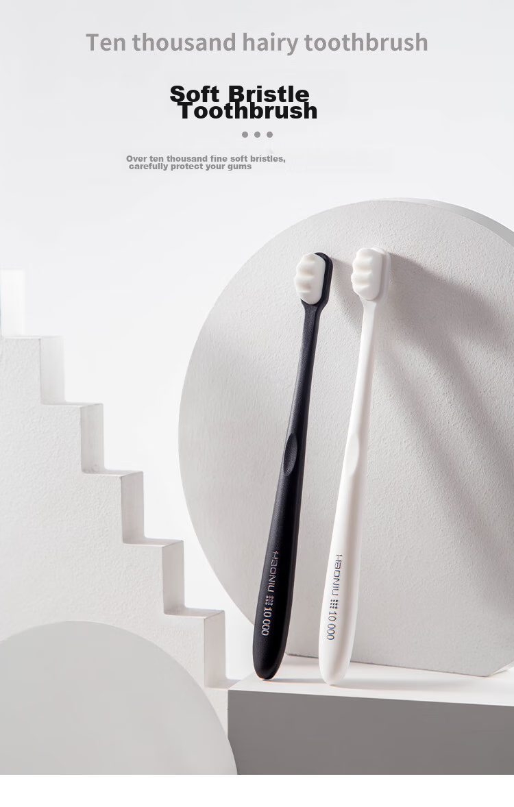 HAONIU Wanrou Black And White Adult Soft Bristle Toothbrush, 2 Pieces 1