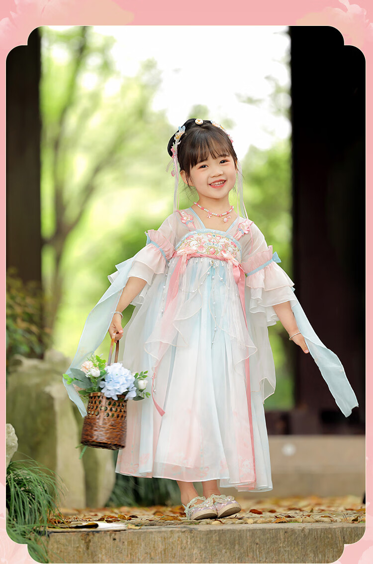 Menghu Peach Hanfu Girls' Summer 2026 Fairy-Like Ancient Style Ru Skirt, Children's New Chinese-Style Thin Dress, Pink And Blue, Size 110 1