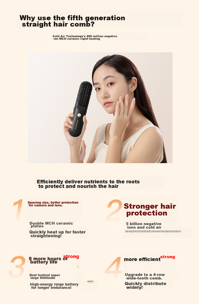 UBelle [Mid-Autumn Festival Gift] Cold Wind Wireless Straight Hair Brush, Negative Ion Hair Care, Non-Damaging Straightening Iron, Portable One-Comb Instant Smoothness, High Crown Frizz Improvement, Birthday Gift for Girlfriend 7