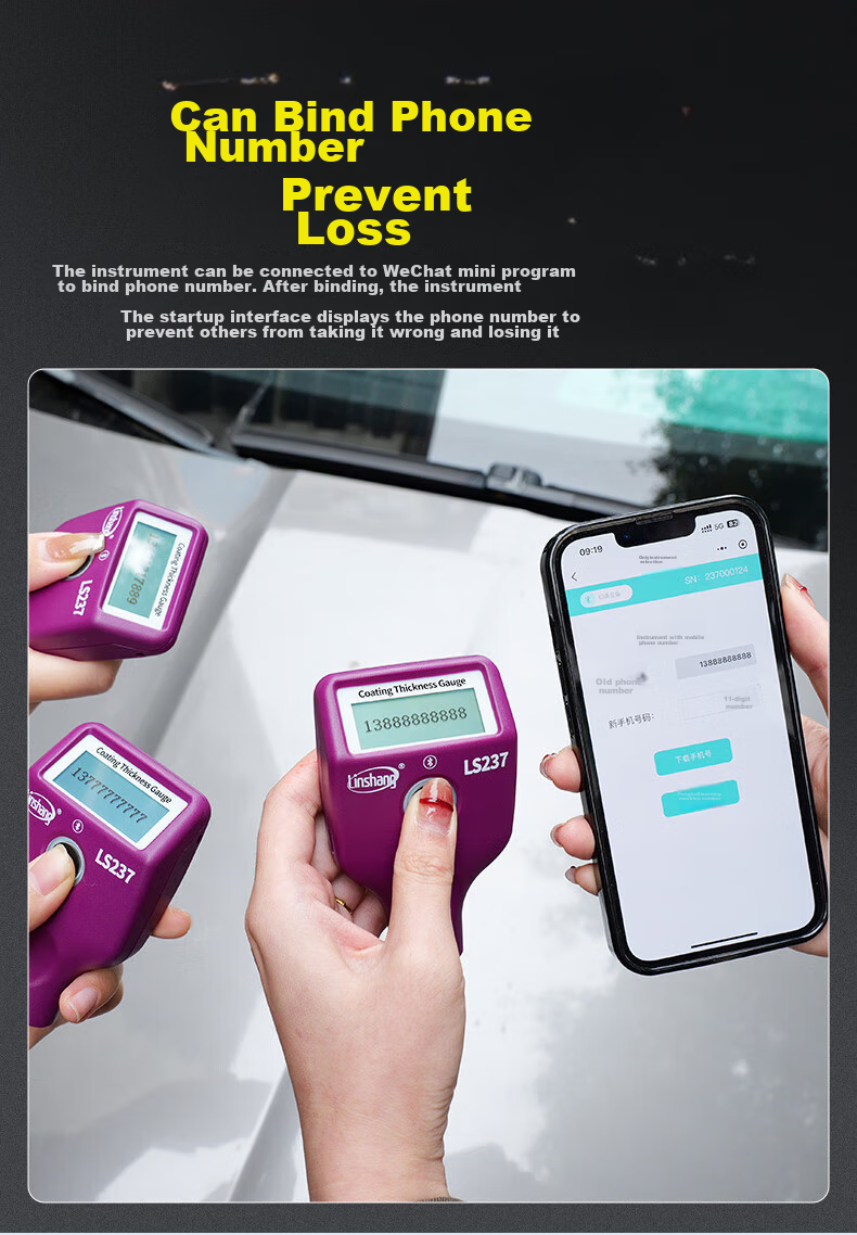 Linshang Bluetooth Rechargeable Paint Film Meter LS237, Used Car Iron Powder Putty Paint Surface Detector, Coating Thickness Gauge 4