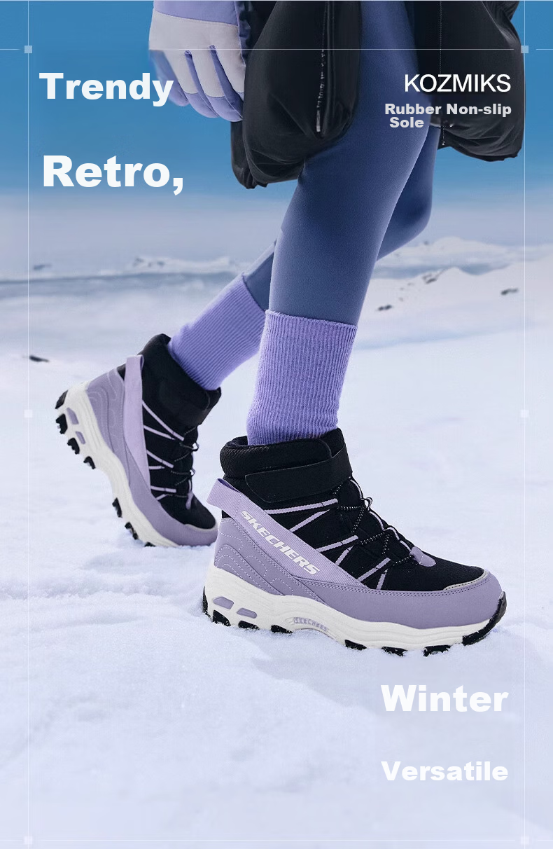 Skechers Children's Fleece-Lined Boots, Warm Cotton Shoes, High-Top Short Boots for Boys And Girls, Fleece-Lined Snow Boots, 660092L 13