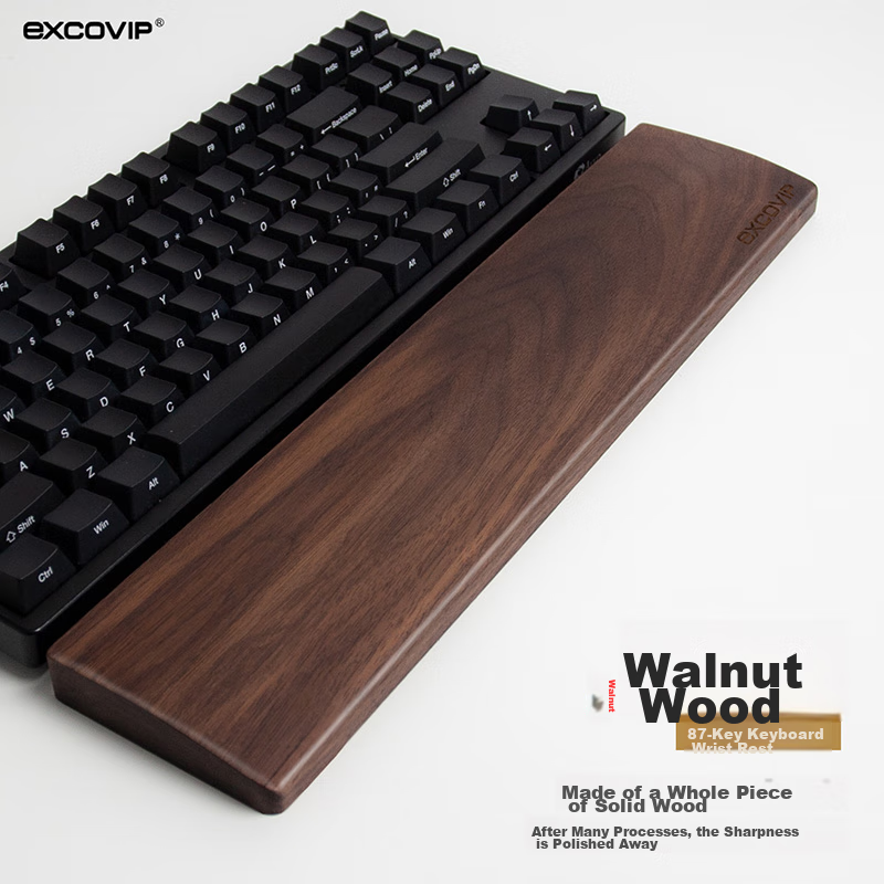 EXCO Walnut Wood 87-Key Solid Wood Keyboard Tray Mechanical Keyboard Handrest Computer Palm Rest Mouse Pad Wrist Support Gaming Wooden Wrist Rest 84-Key Large Size 9543 9