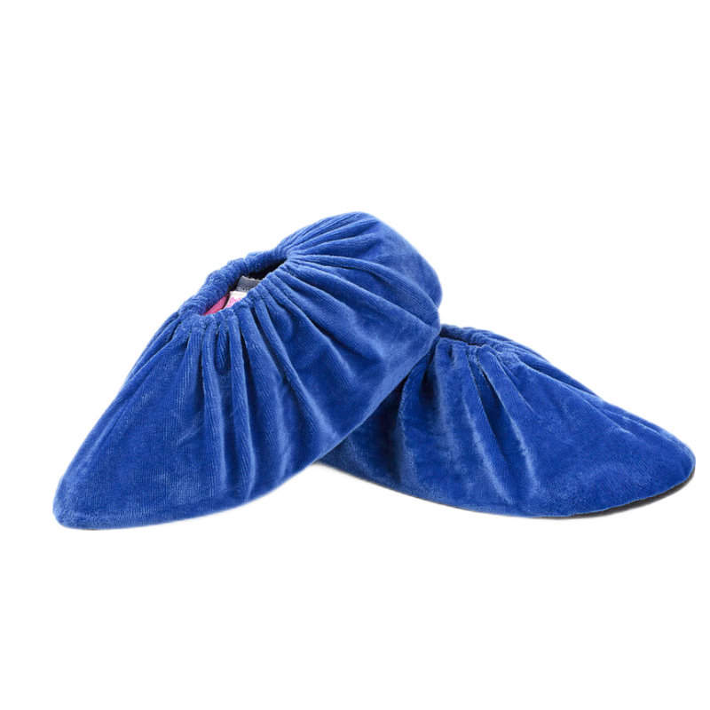 BAIGE Velvet Shoe Covers Non-Slip Thickened Reusable Washable Dustproof Shoe Covers for Microcomputer Room Model Room Workshop Navy Blue [5 Pairs]