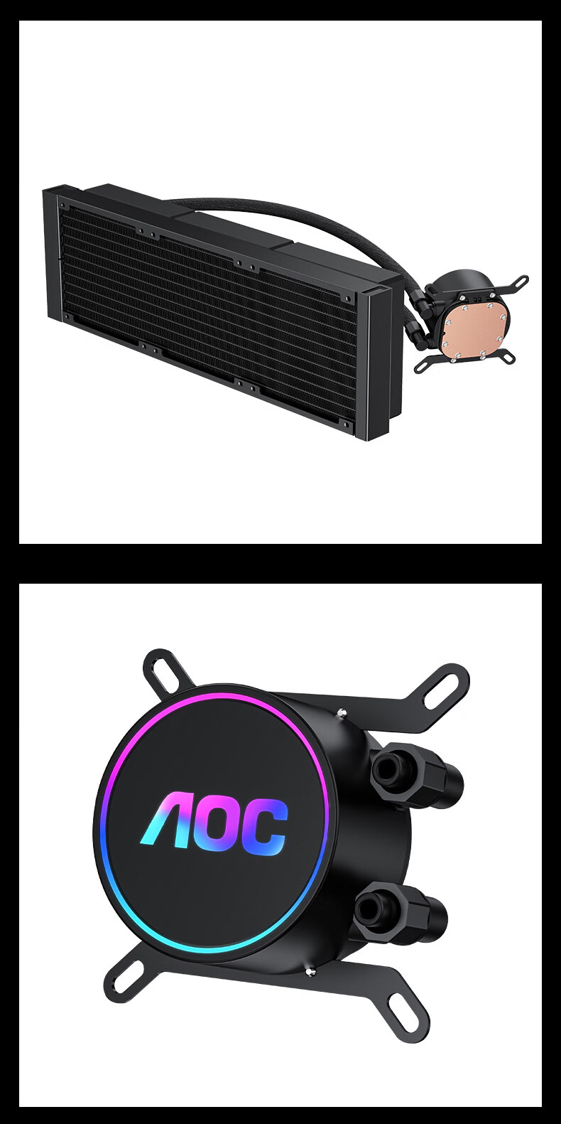 AOC T360NB Black, All-In CPU Liquid Cooler, Supports LGA1700/1851/PWM Temperature Control/Speed Display/2200 RPM Ultra-Quiet Fan without Light 10