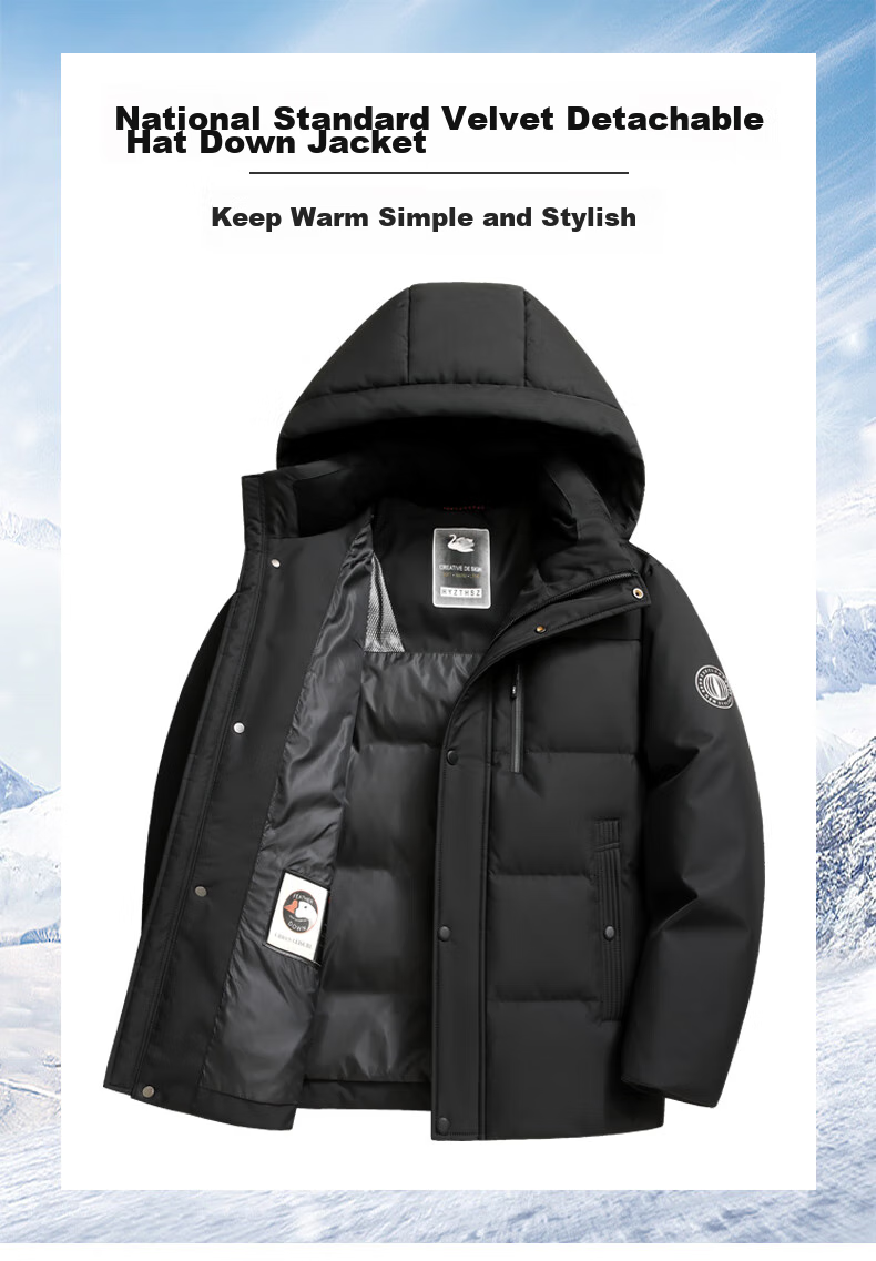 SNOWFLYING Men's Short down Jacket with Detachable Hood, Thickened Warm Casual Business Autumn And Winter Coat Menswear 185 2