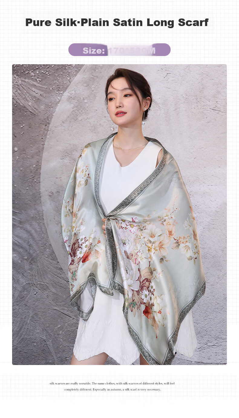 Hangsilu Silk Scarf for Women, Chinese Style Long Scarf, Mulberry Silk Shawl, Birthday Gift, Mid-Autumn Festival Gift for Mom And Teachers 1