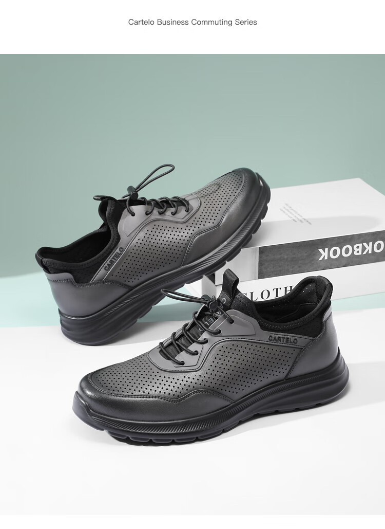 CARTELO Genuine Leather Men's Shoes, Business Casual Sports New Style for Autumn And Winter, Soft Thick-Soled Versatile Commuter Work High-End Black 13