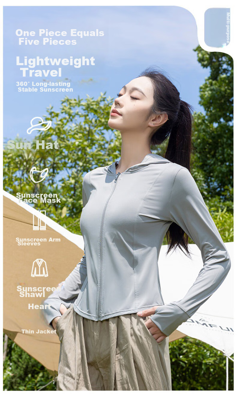 FitonTon Women's Sun Protection Jacket, Summer Outdoor Cycling Short Hooded Slim Sun Protection Shirt, Ice Silk Feel Thin Style, Sunshade, Same As The Style Worn by The Sun Sisters 1