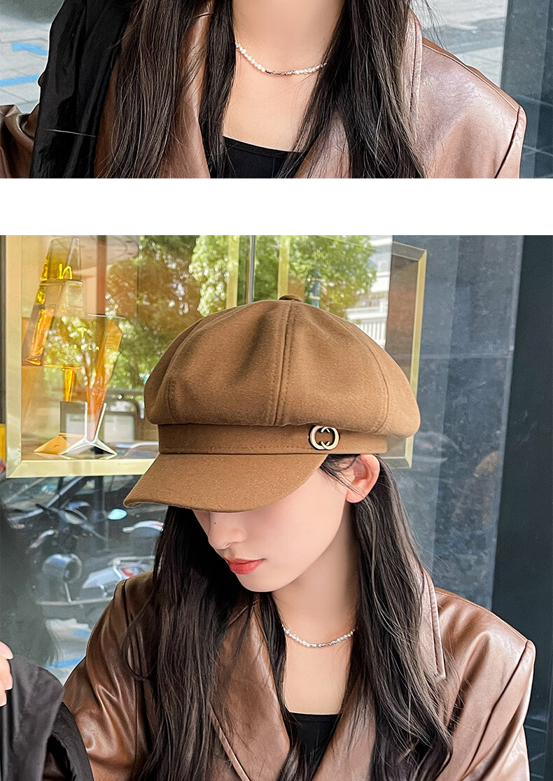 XUEXIMAN Women's Beret Korean Style British Vintage Versatile Face-Slimming Octagonal Painter Duckbill Cap 13