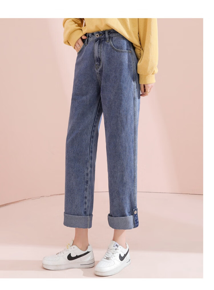 TonLion 2023 Loose Straight-Leg Jeans Wide-Leg High-Waist Versatile Casual Pants Light Denim Blue 26 8