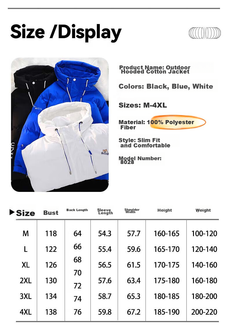 NASA MARVEL Cotton Jacket for Men, Winter Coat, Thickened Trendy Puffer Jacket, Sports Couple Style Cotton Padded Coat, White, 2XL 12