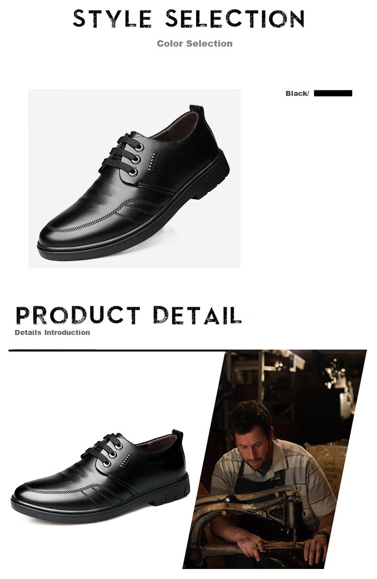 BEIOUTU Leather Shoes for Men, British Style Business Casual Lace-Up Round Toe Comfortable Formal Men's Shoes 7118 Black Size 39 4