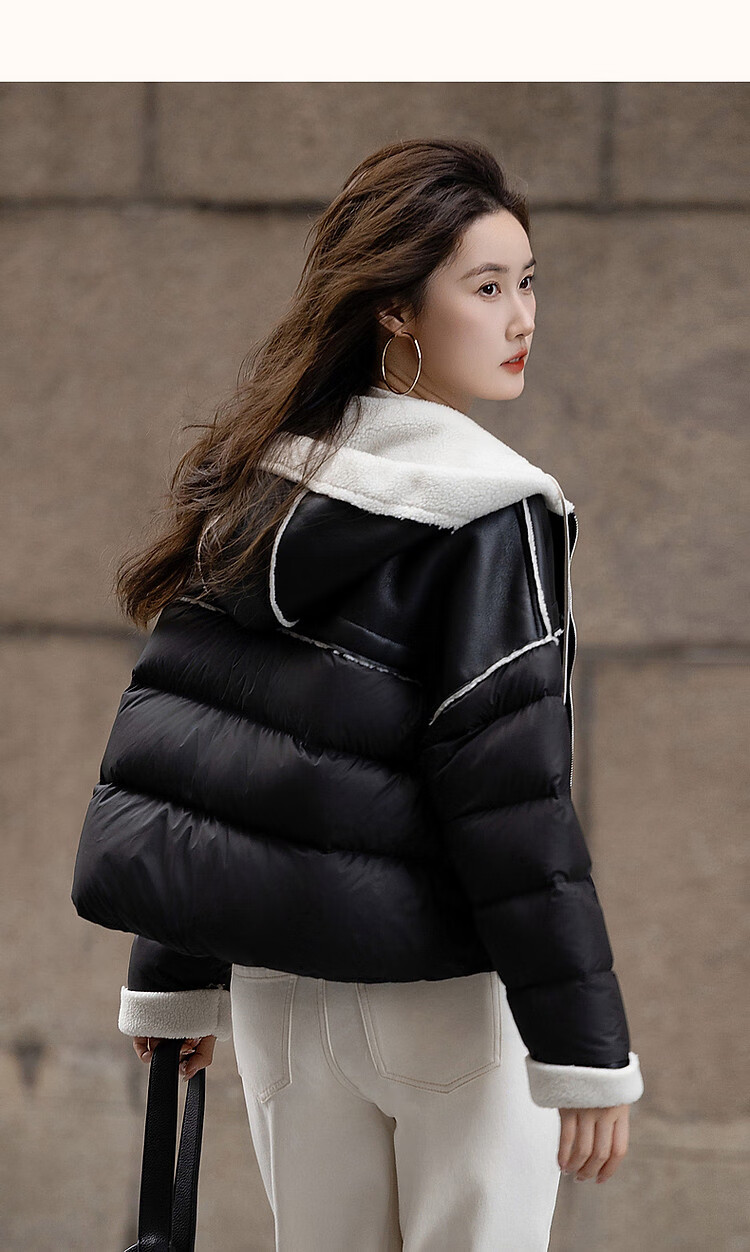 Dme [Xueshan Dushi] Winter 400T Spring Yafang Light Luxury 90% Duck Down Hooded Patchwork Elastic down Jacket for Wome 23