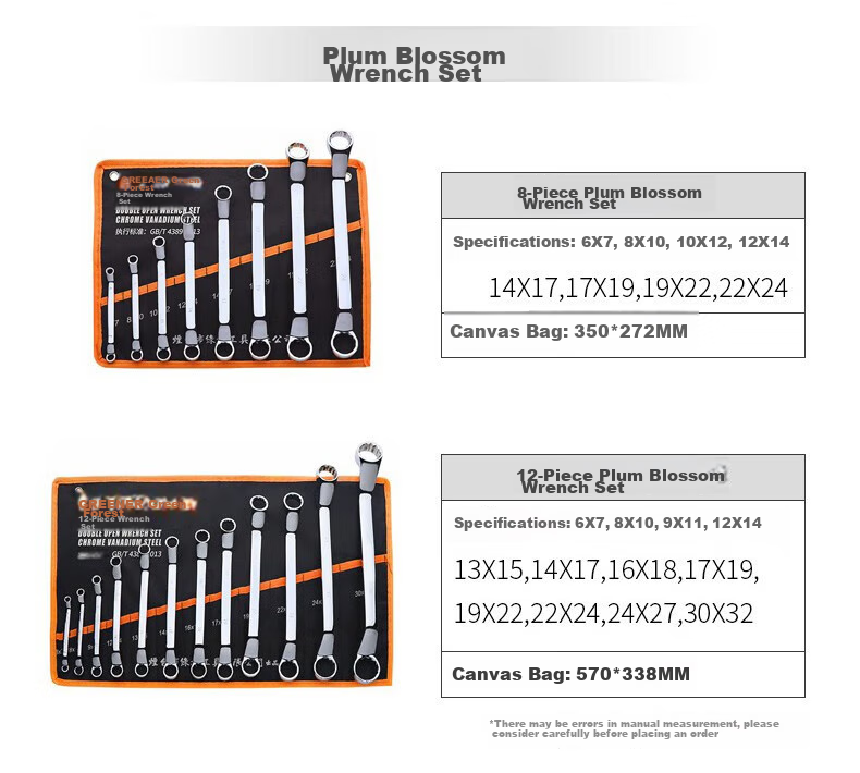 GREENER Open-End Plum Blossom Wrench Set, 6-14mm, 7-Piece Set, Dual-Use Wrench, Labor-Saving, Quick, for Auto Repair And Mechanical Maintenance Tools 17