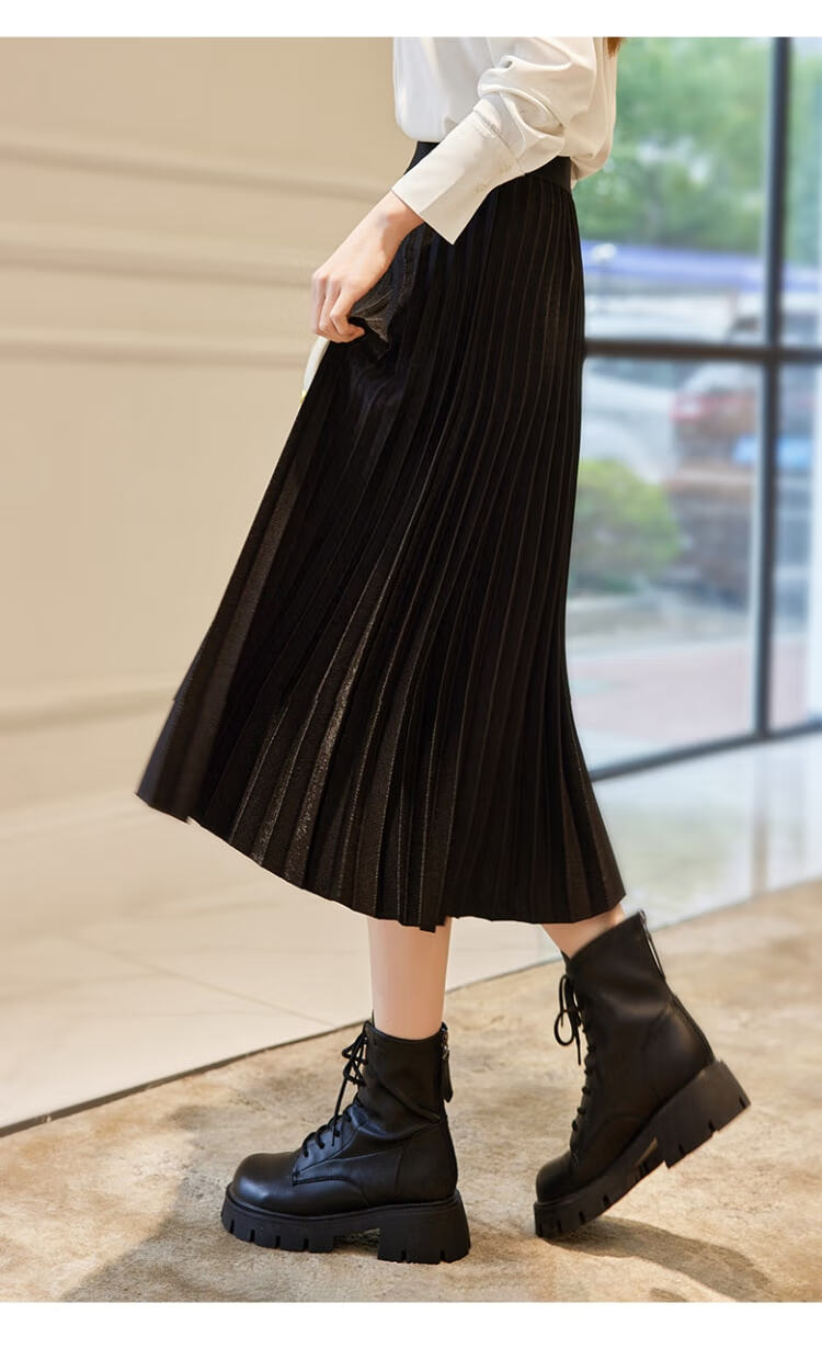 Dme Elastic Waist Casual Elegant Pleated Skirt, Black, Size M 17